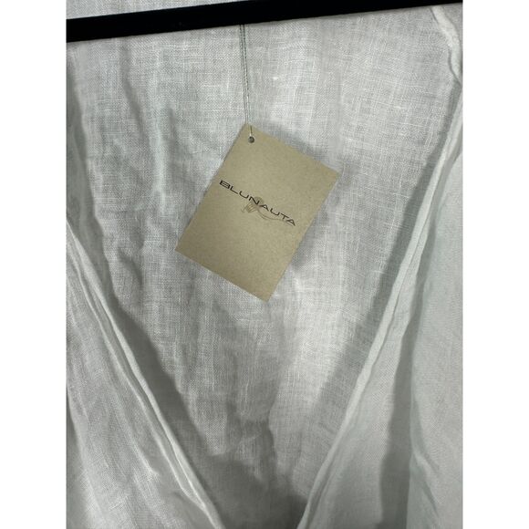 Puro Lino White Tie Front Cropped Puff Sleeve Linen Blouse Size One Size NEW - Picture 4 of 6